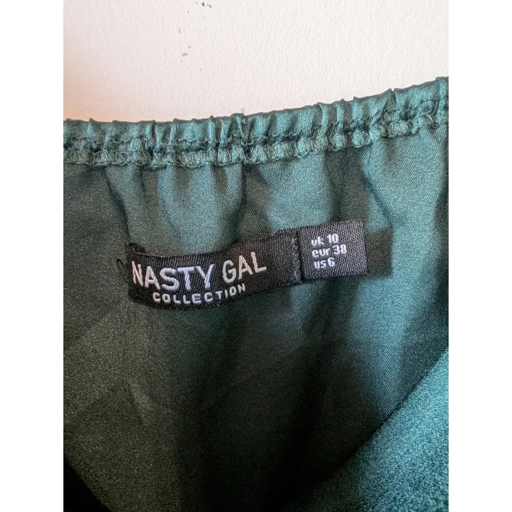 Nasty Gal Satin Cowl Neck Cami Tank Size 6 Green Y2K Forest Fairy Going Out 90s - Picture 2 of 8